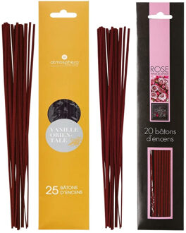 Atmosphera Wierook stokjes - set van 2 geuren - Vanille en Rozen - 25 cm - Ontspanning
