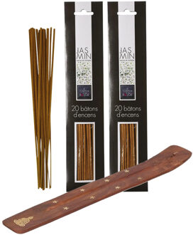 Atmosphera Wierook stokjes voordeelpak - 40x stokjes en houder - Jasmijn geur - Ontspannend