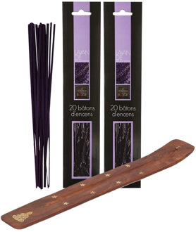Atmosphera Wierook stokjes voordeelpak - 40x stokjes en houder - Lavendel geur - Ontspannend