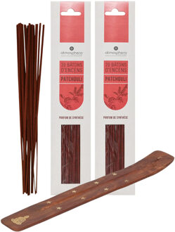 Atmosphera Wierook stokjes voordeelpak - 40x stokjes en houder - Patchoeli geur - Ontspannend
