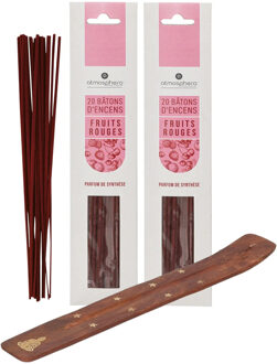 Atmosphera Wierook stokjes voordeelpak - 40x stokjes en houder - Rood fruit geur - Ontspannend