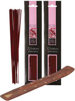 Atmosphera Wierook stokjes voordeelpak - 40x stokjes en houder - Rozen geur - Ontspannend