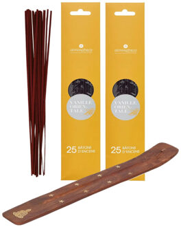 Atmosphera Wierook stokjes voordeelpak - 40x stokjes en houder - Vanille geur - Ontspannend