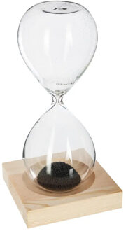 Atmosphera Zandloper cilinder - decoratie of tijdsmeting - 1 minuten zwart zand - H15 cm - glas/hout