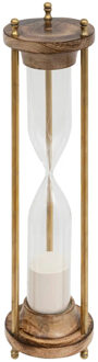 Atmosphera Zandloper cilinder - decoratie of tijdsmeting - 15 minuten - wit zand - D9 x H37 cm - glas - hout