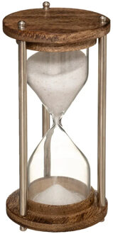 Atmosphera Zandloper cilinder - decoratie of tijdsmeting - 3.5 minuten wit zand - H16 cm - glas/hout