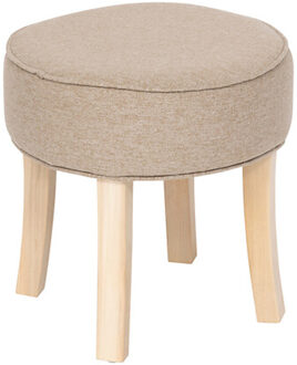 Atmosphera Zit krukje/bijzet stoel - hout/stof - beige fluweel - D35 x H40 cm