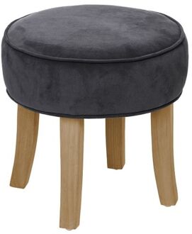 Atmosphera Zit krukje/bijzet stoel - hout/stof - grijs fluweel - D35 x H40 cm - Krukjes