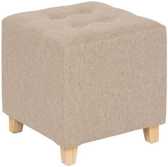 Atmosphera Zit krukje/bijzet stoel/poef - hout/stof - beige fluweel - D35 x H40 cm