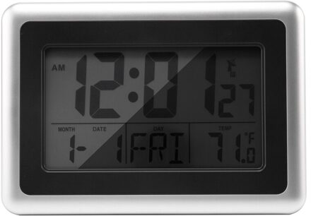 Atomic Digitale Wandklok, Grote Lcd Display, Battery Operated, Indoor Temperatuur, Kalender, Tafel Staan, snooze Zonder Bac