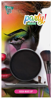 Atosa Aqua grimeer schmink met kwastje - zwart - 12 gram - carnaval/verkleed thema