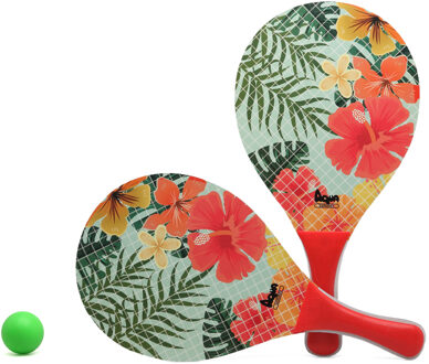 Atosa Beachball set Flowers - hout - rood - strand speelset - kinderen/volwassenen - Beachballsets