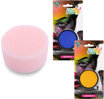 Atosa Carnaval schmink - Geel/blauw - met kwast en sponsje - Gezicht/lichaam - 12 ml - kind/volwassenen