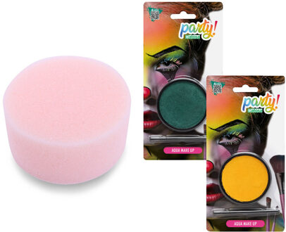 Atosa Carnaval schmink - Geel/groen - met kwast en sponsje - Gezicht/lichaam - 12 ml - kind/volwassenen