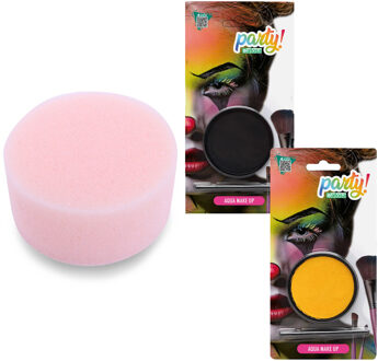 Atosa Carnaval schmink - Geel/zwart - met kwast en sponsje - Gezicht/lichaam - 12 ml - kind/volwassenen