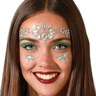 Atosa Carnaval verkleden gezicht juwelen/steentjes - stickers - zilver - glitter diamantjes - strass