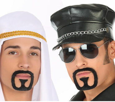 Atosa Carnaval verkleed baard en snor - Biker/Sjeik/Arabier - zwart - ringbaardje