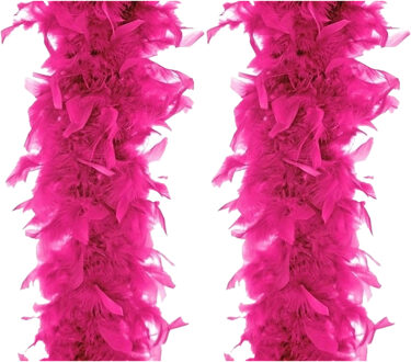 Atosa Carnaval verkleed boa met veren - 2x - fuchsia - 180 cm - 45 gram - Glitter and Glamour