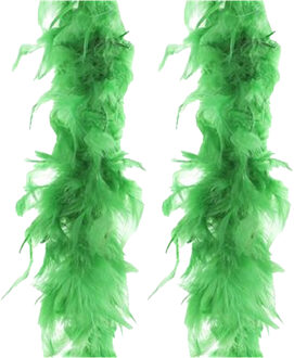 Atosa Carnaval verkleed boa met veren - 2x - neon groen - 180 cm - 45 gram - Glitter and Glamour