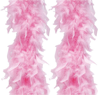 Atosa Carnaval verkleed boa met veren - 2x - roze - 180 cm - 45 gram - Glitter and Glamour