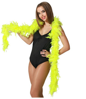 Atosa Carnaval verkleed boa met veren - neon geel - 180 cm - 45 gram - Glitter and Glamour