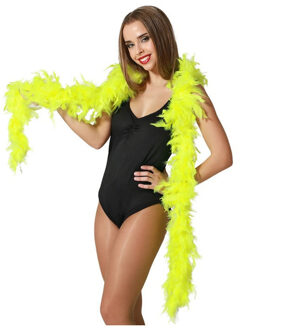 Atosa Carnaval verkleed boa met veren - neon geel - 180 cm - 45 gram - Glitter and Glamour