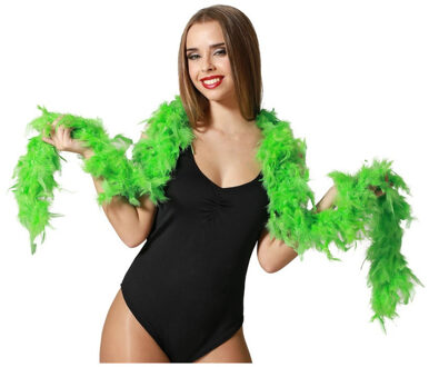 Atosa Carnaval verkleed boa met veren - neon groen - 180 cm - 45 gram - Glitter and Glamour