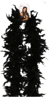 Atosa Carnaval verkleed boa met veren - zwart - 180 cm - 45 gram - Glitter and Glamour