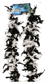 Atosa Carnaval verkleed boa met veren - zwart/wit - 180 cm - 45 gram - Glitter and Glamour Multi