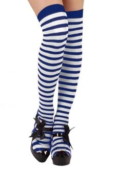 Atosa Carnaval verkleed gestreepte verkleed kousen voor dames - blauw/zwart - one size Donkerblauw