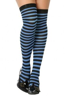Atosa Carnaval verkleed gestreepte verkleed kousen voor dames - blauw/zwart - one size