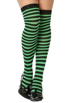 Atosa Carnaval verkleed gestreepte verkleed kousen voor dames - groen/zwart - one size