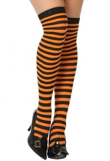 Atosa Carnaval verkleed gestreepte verkleed kousen voor dames - oranje/zwart - one size