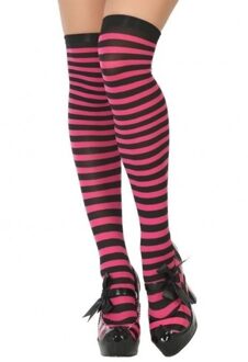 Atosa Carnaval verkleed gestreepte verkleed kousen voor dames - roze/zwart - one size