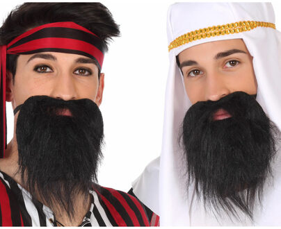 Atosa Carnaval verkleed half lange baard met snor - zwart - piraat/arabier/cowboy