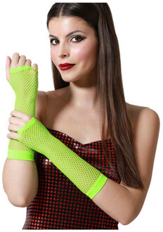 Atosa Carnaval verkleed handschoenen - visnet stof - neon groen - vingerloos - dames - elastiek