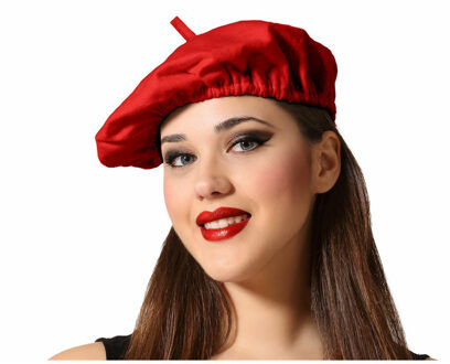 Atosa Carnaval verkleed hoed/baret in Franse stijl - rood - polyester - heren/dames - Frankrijk thema