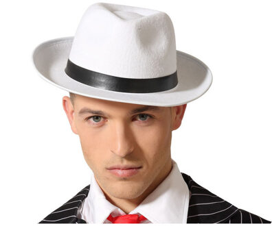 Atosa Carnaval verkleed hoed voor een Maffia/gangster - wit - polyester - heren/dames