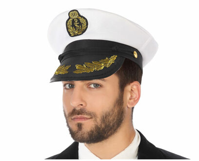Atosa Carnaval verkleed Kapiteinspet - wit/goud - voor volwassenen - Maritiem thema