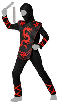 Atosa Carnaval verkleed kostuum/outfit - Ninja - voor jongens - zwart/rood - polyester 116 (5-6 jaar)