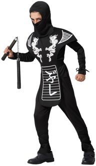 Atosa Carnaval verkleed kostuum/outfit - Ninja - voor jongens - zwart/wit - polyester 116 (5-6 jaar)