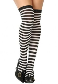 Atosa Carnaval verkleed kousen / kniekousen - gestreept - dames - wit/zwart - one size