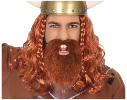 Atosa Carnaval verkleed lange baard met snor - rood - viking stijl