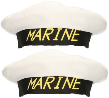 Atosa Carnaval verkleed Matroos/matrozen hoedje - 2x - wit/zwart - voor volwassenen - Maritiem thema