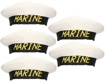 Atosa Carnaval verkleed Matroos/matrozen hoedje - 5x - wit/zwart - voor volwassenen - Maritiem thema
