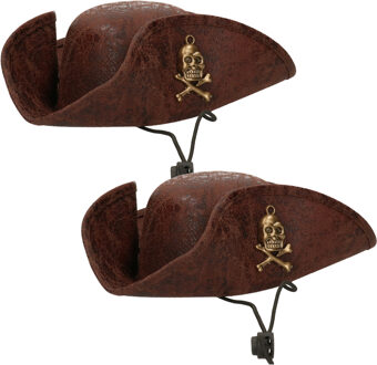 Atosa Carnaval verkleed mini hoedje voor een Piraat - 2x - bruin - diadeem - dames