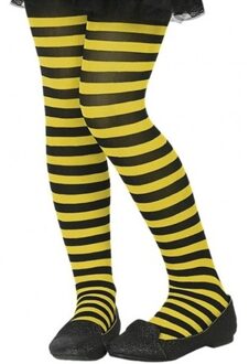 Atosa Carnaval verkleed panty voor kinderen - gestreept - zwart/geel - heksen - 40 denier