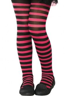 Atosa Carnaval verkleed panty voor kinderen - gestreept - zwart/roze - heksen - 40 denier