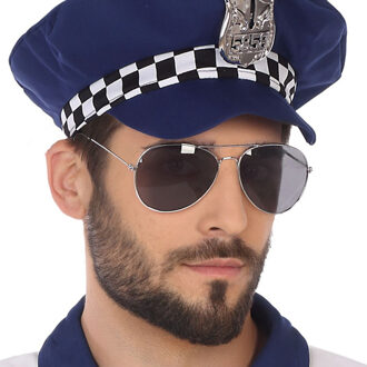 Atosa Carnaval/verkleed party bril Officer - zwart - volwassenen - piloot/politie agent/kapitein/gangster