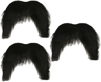 Atosa Carnaval verkleed snor - 3x - Mexicaan/Cowboy - zwart - zelfklevende namaak snorren